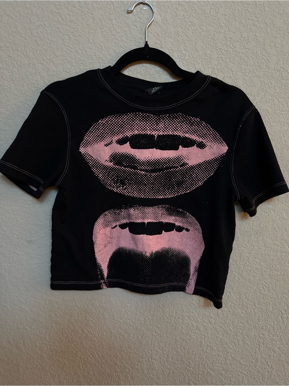 Urban Outfitters Black Tee with Pink Lip Graphic
